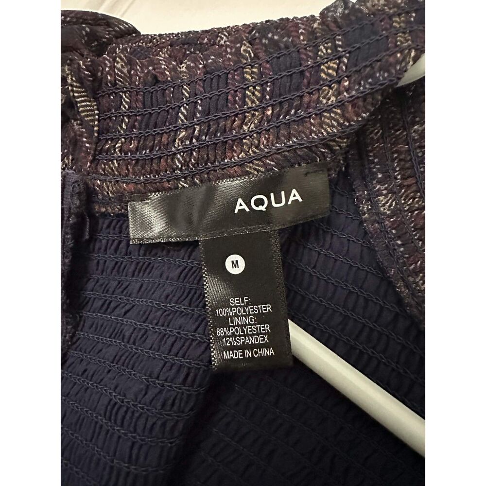 AQUA (Bloomingdale's) Smocked Plaid Ruffle Mini Shift Dress Size M - Picture 7 of 8